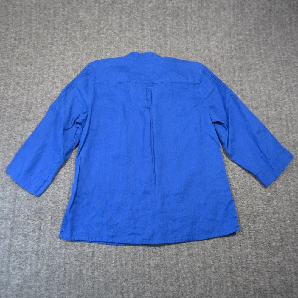 JM Collection Linen Tunic Shirt 12P Royal Blue Button Up V-Neck‎ Luxury Coastal - Picture 3 of 10